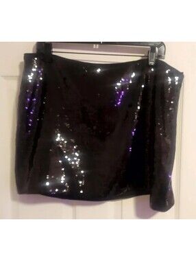 THEORY LR SLICE SK CL BLACK FLUID SEQUIN MINI SKIRT SIZE 16 NWT MSRP $195